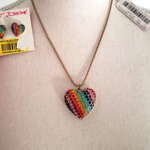Betsey Johnson Heart Necklace and Earrings